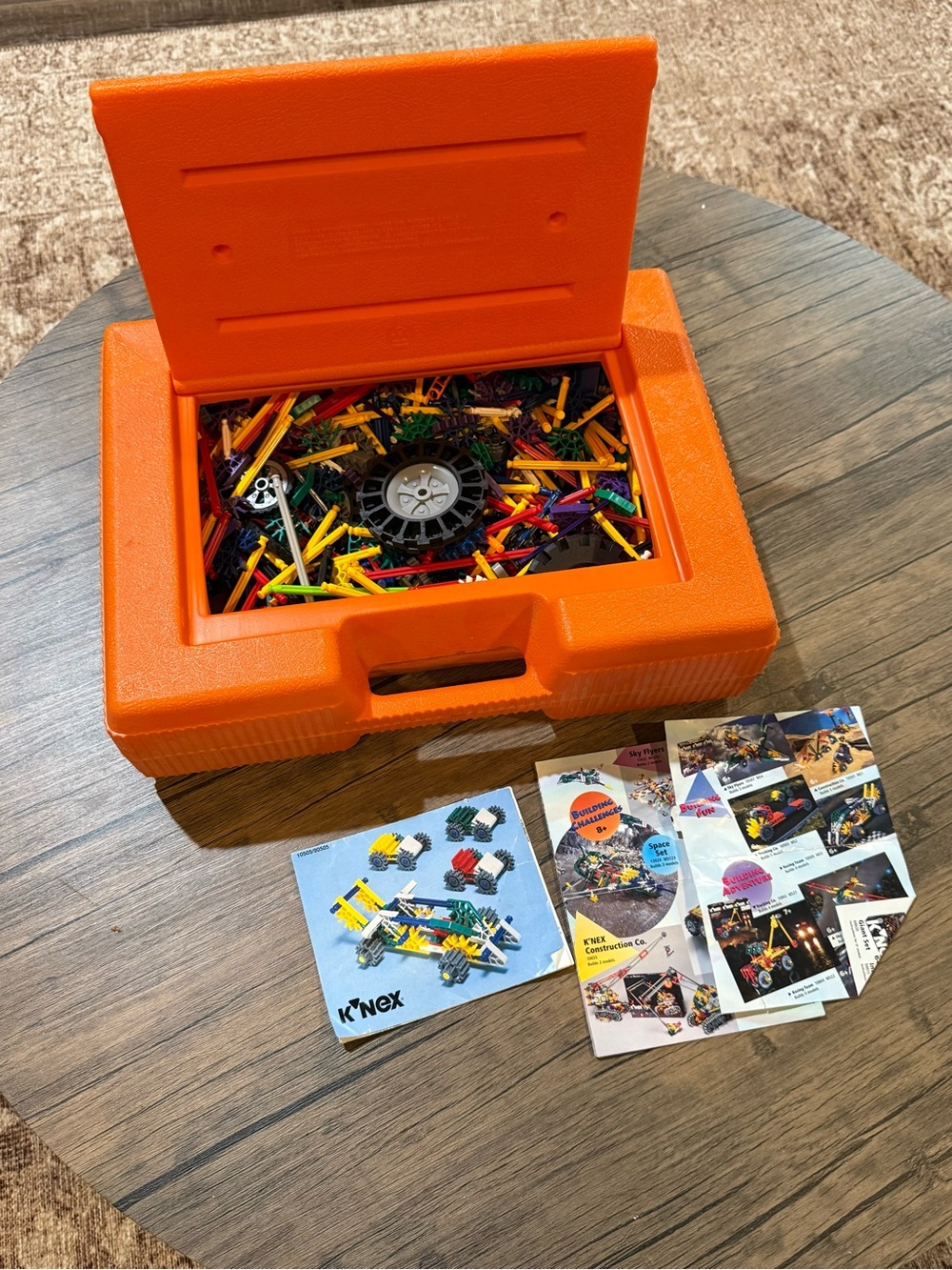 Vintage K’NEX Building Toy Lot Orange Storage Case Parts Wheels Manuals STEM